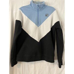 FILA Sweater Womens Size Medium M Blue Black Long Sleeve Pullover 1/4 Zip Adult